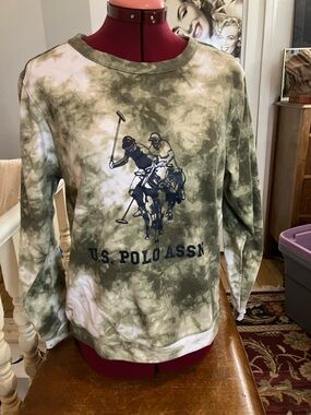 U.S. Polo Assn. Olive & White Tie-Dye Logo Sweatshirt small